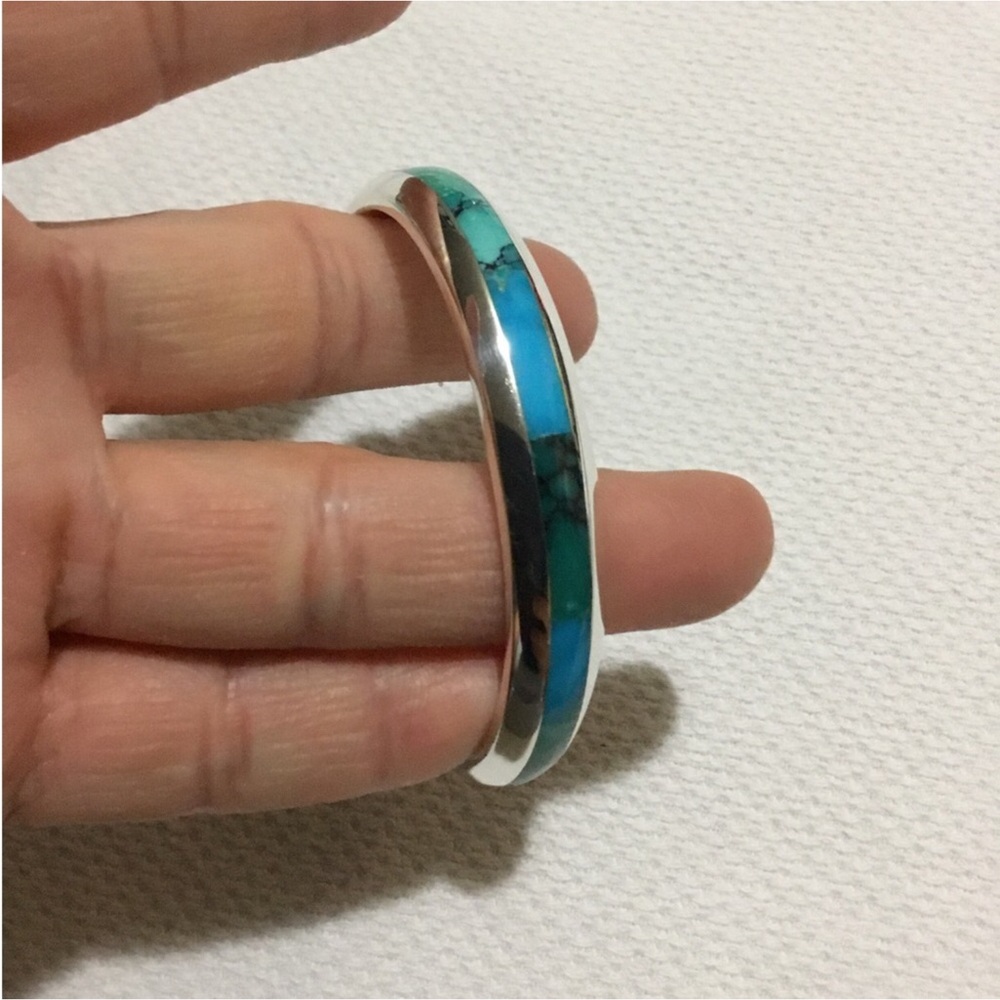 BOTIQUE SMALL STERLING CUFF BRACELET COLOR BLUE GREEN - Picture 2 of 14